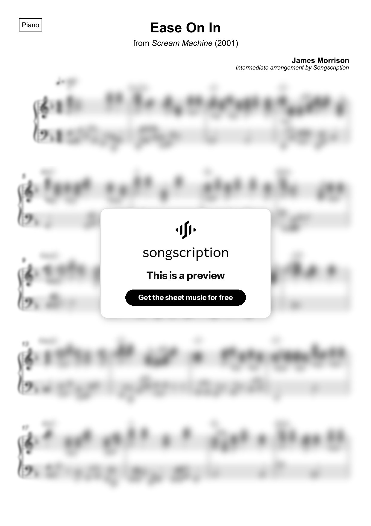 Intermediate Piano Sheet Music for "Ease On In" by James Morrison