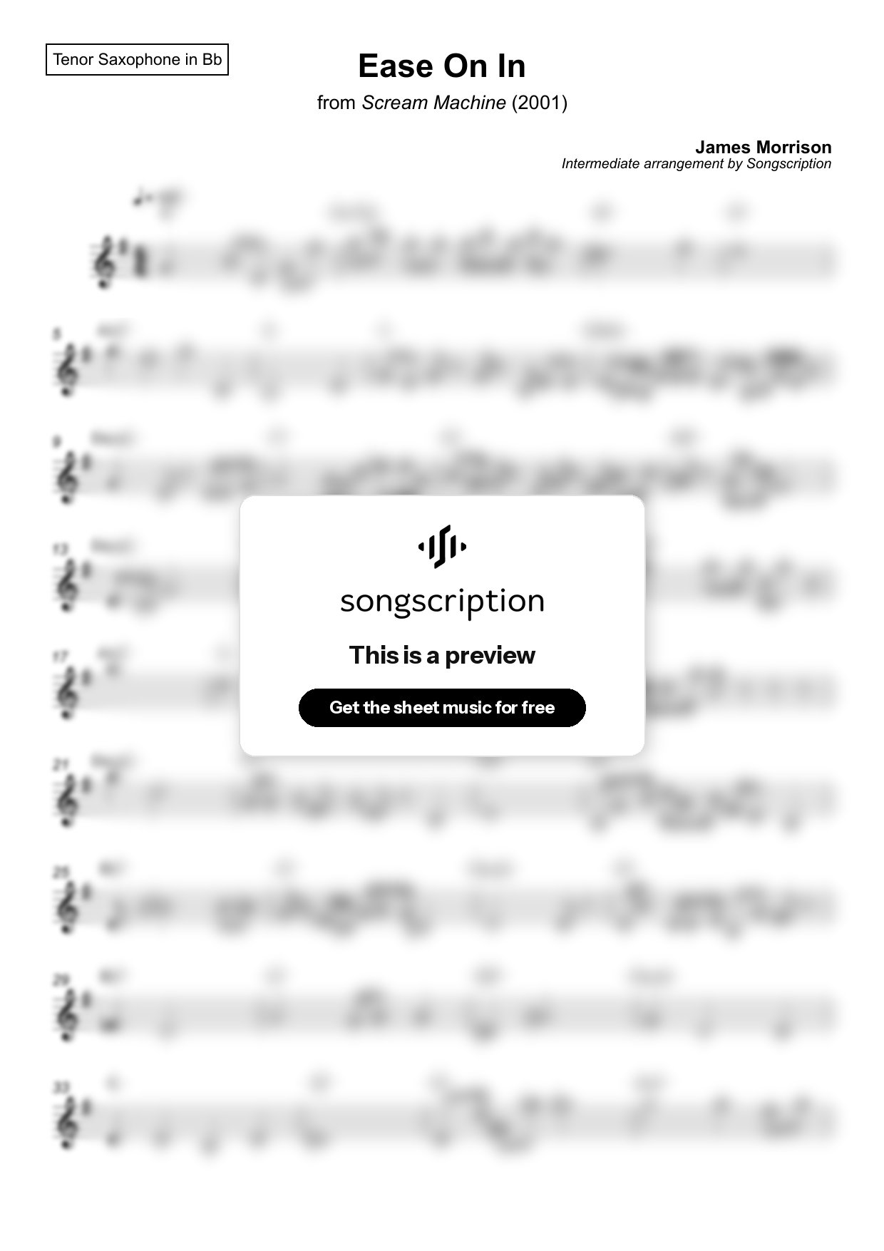 Intermediate Tenor Sax Sheet Music for "Ease On In" by James Morrison