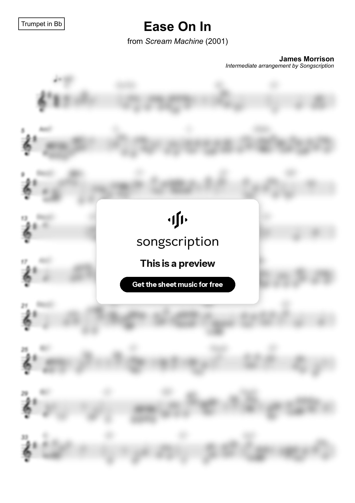Intermediate Trumpet Sheet Music for "Ease On In" by James Morrison