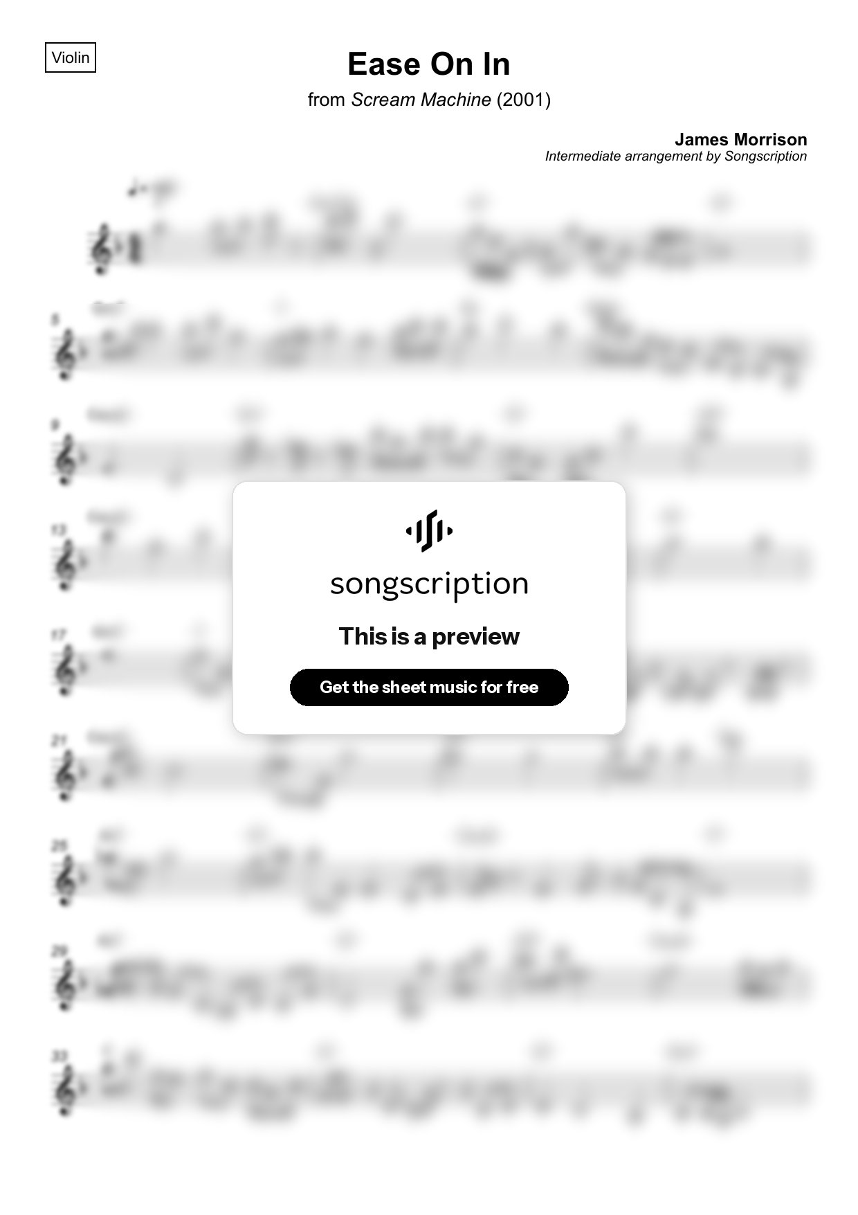 Intermediate Violin Sheet Music for "Ease On In" by James Morrison