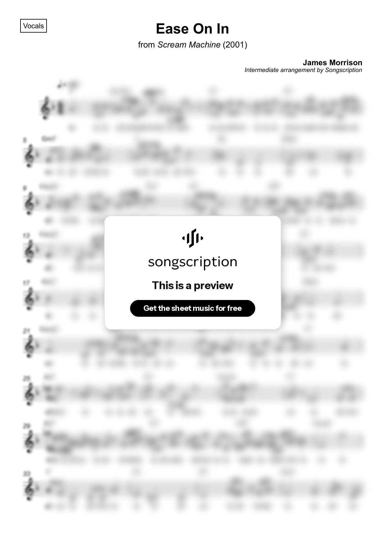 Intermediate Vocals Sheet Music for "Ease On In" by James Morrison