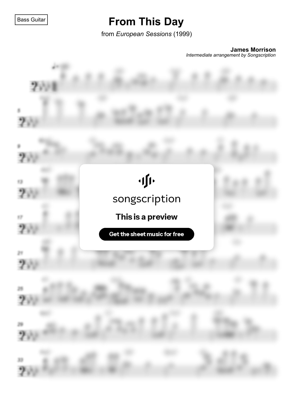 Intermediate Bass Guitar Sheet Music for "From This Day" by James Morrison