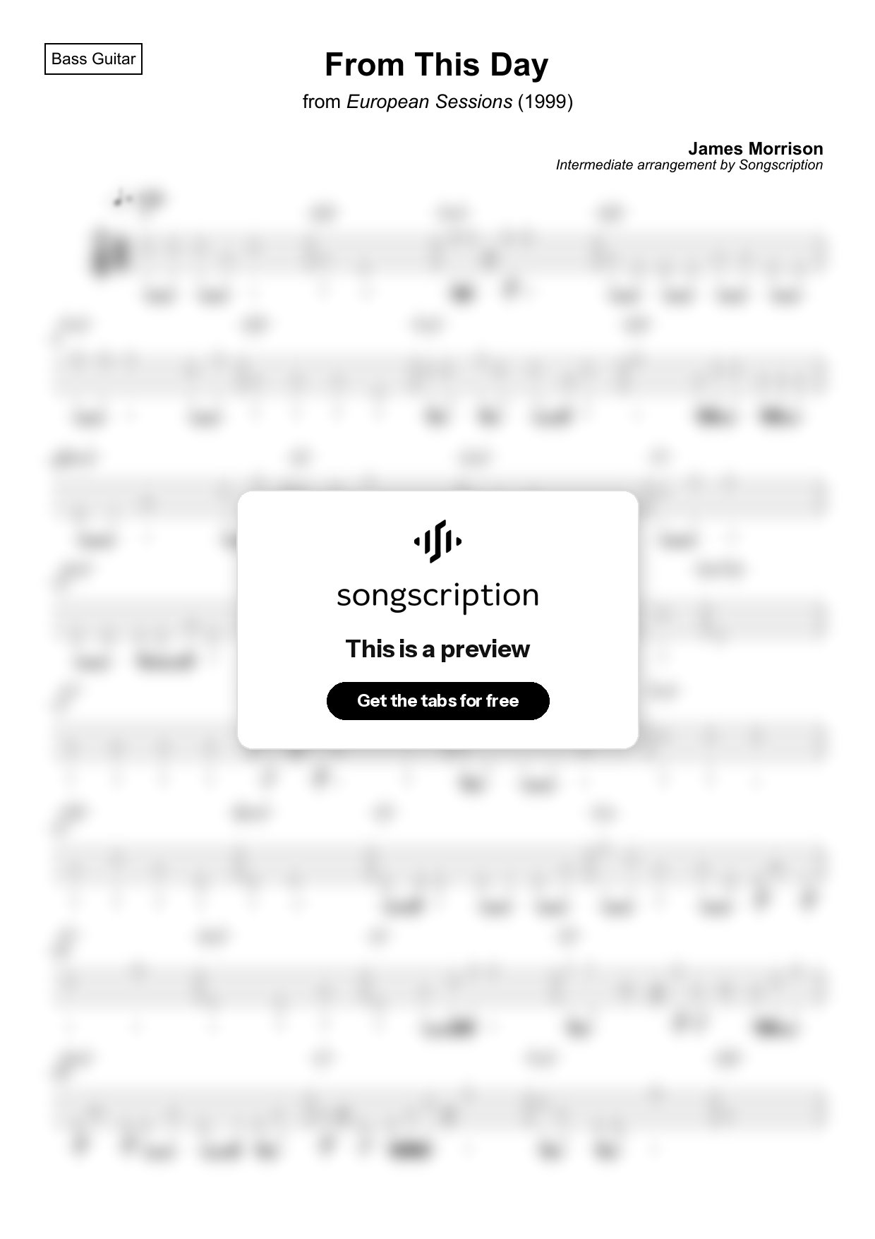 Intermediate Bass Guitar Tabs for "From This Day" by James Morrison