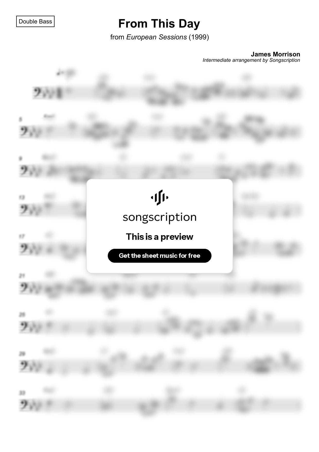 Intermediate Double Bass Sheet Music for "From This Day" by James Morrison