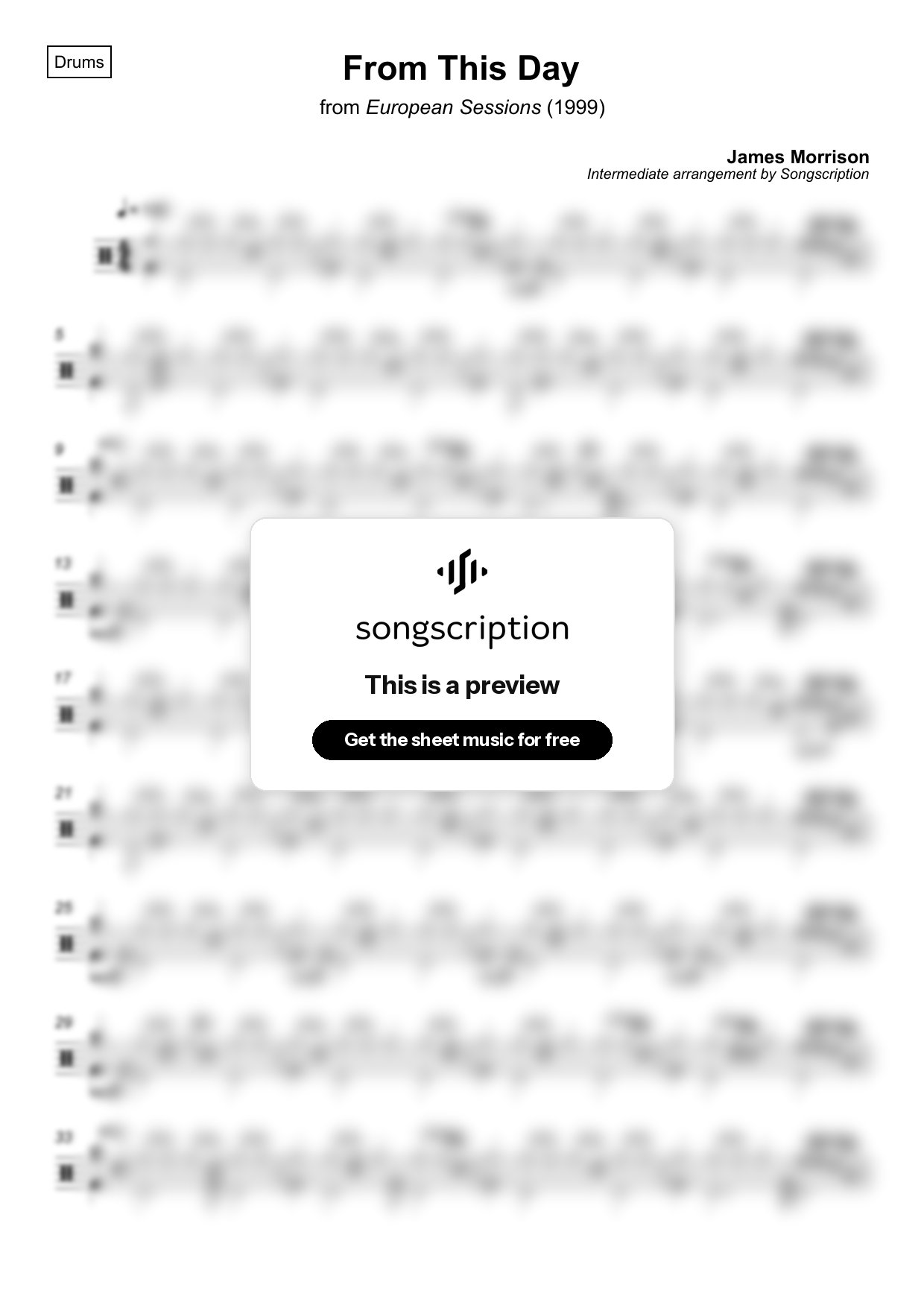 Intermediate Drums Sheet Music for "From This Day" by James Morrison