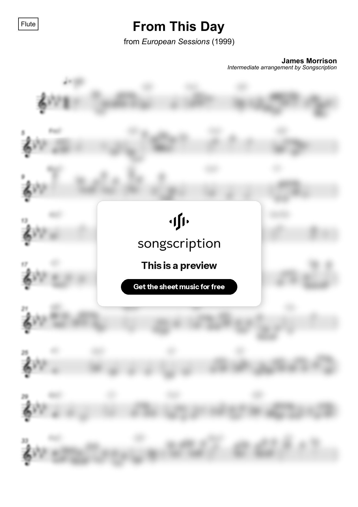 Intermediate Flute Sheet Music for "From This Day" by James Morrison