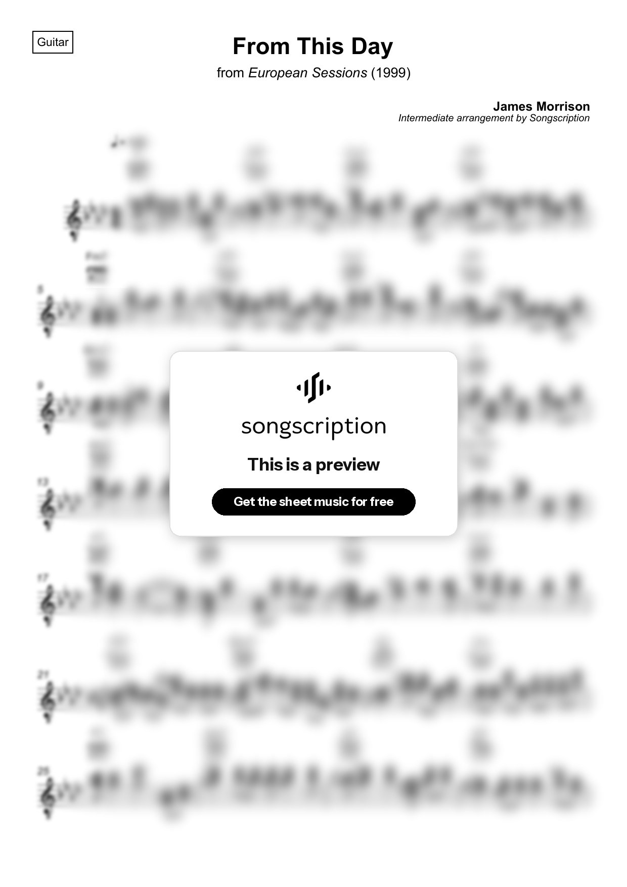 Intermediate Acoustic Guitar Sheet Music for "From This Day" by James Morrison