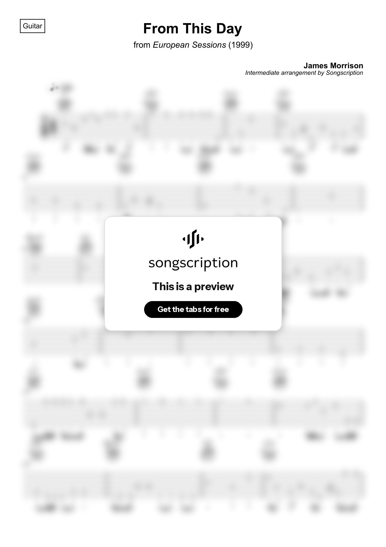 Intermediate Acoustic Guitar Tabs for "From This Day" by James Morrison