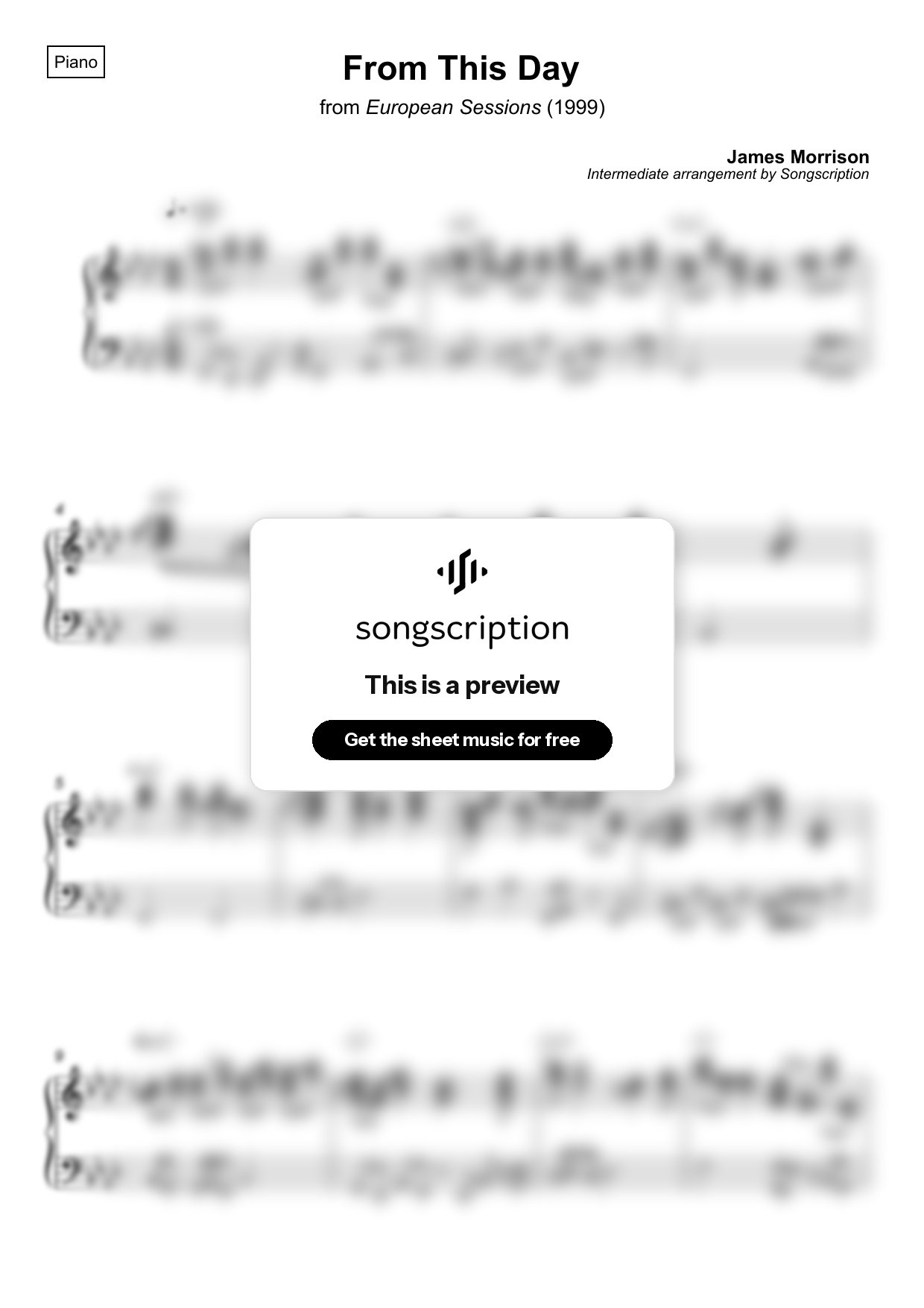 Intermediate Piano Sheet Music for "From This Day" by James Morrison