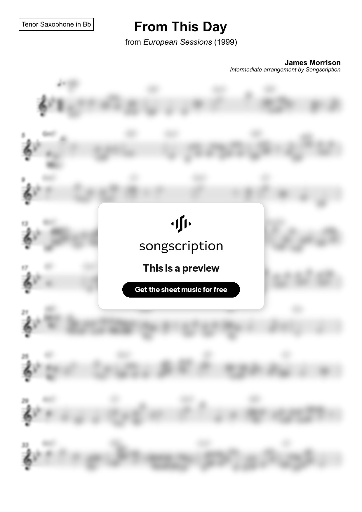 Intermediate Tenor Sax Sheet Music for "From This Day" by James Morrison