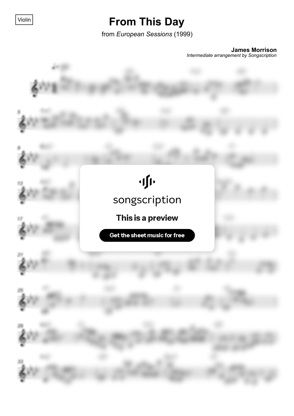 Intermediate Violin Sheet Music for "From This Day" by James Morrison