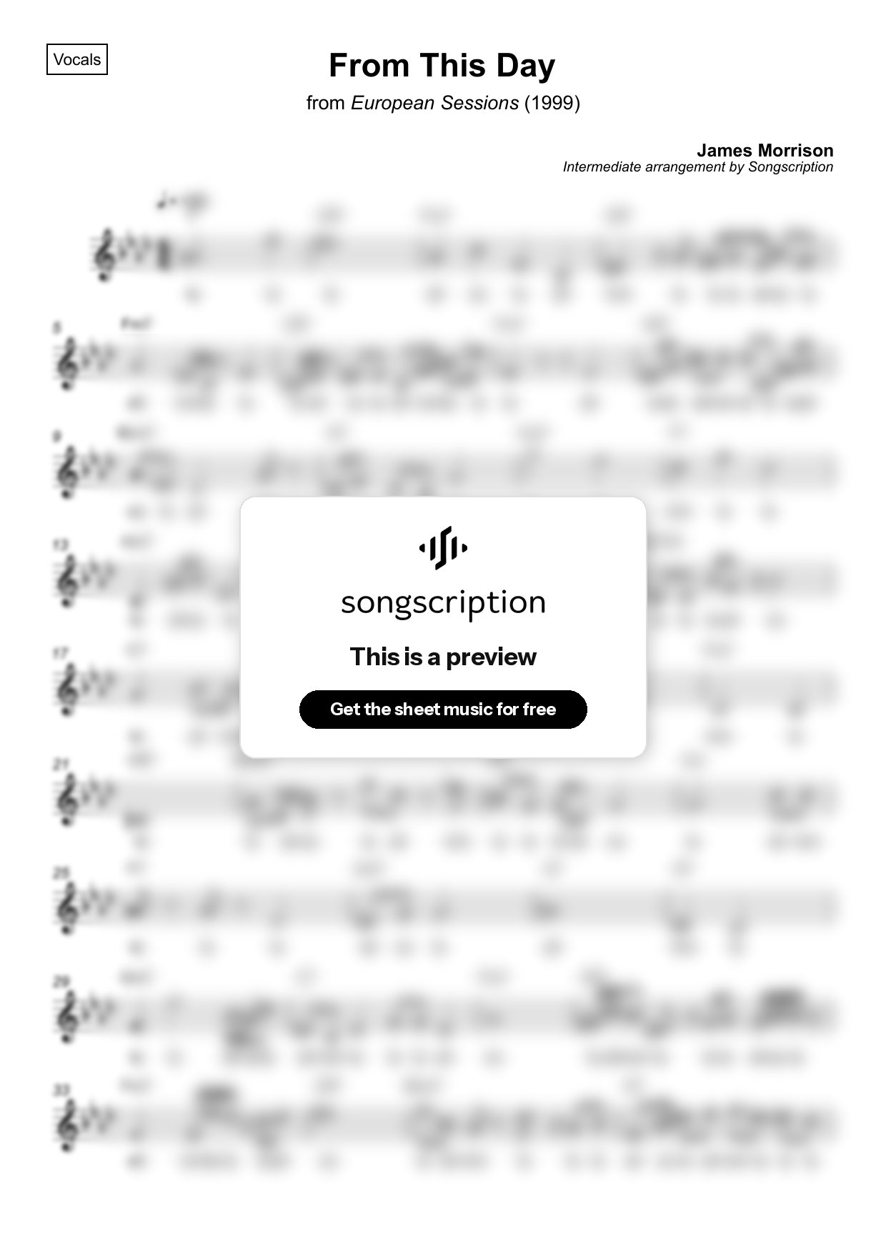 Intermediate Vocals Sheet Music for "From This Day" by James Morrison