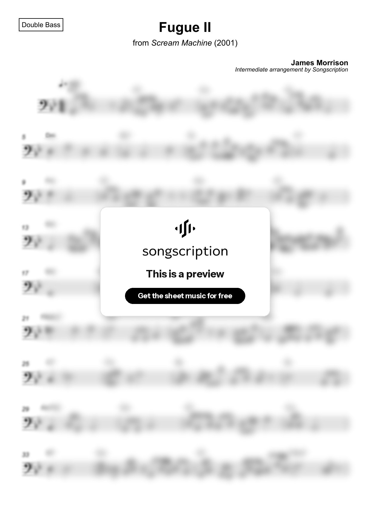 Intermediate Double Bass Sheet Music for "Fugue II" by James Morrison