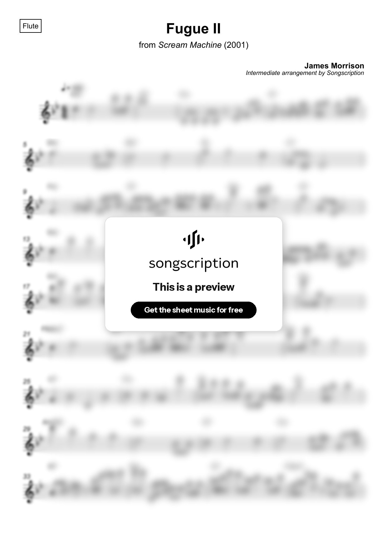 Intermediate Flute Sheet Music for "Fugue II" by James Morrison