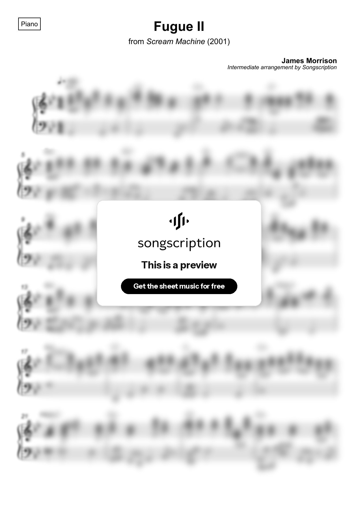Intermediate Piano Sheet Music for "Fugue II" by James Morrison