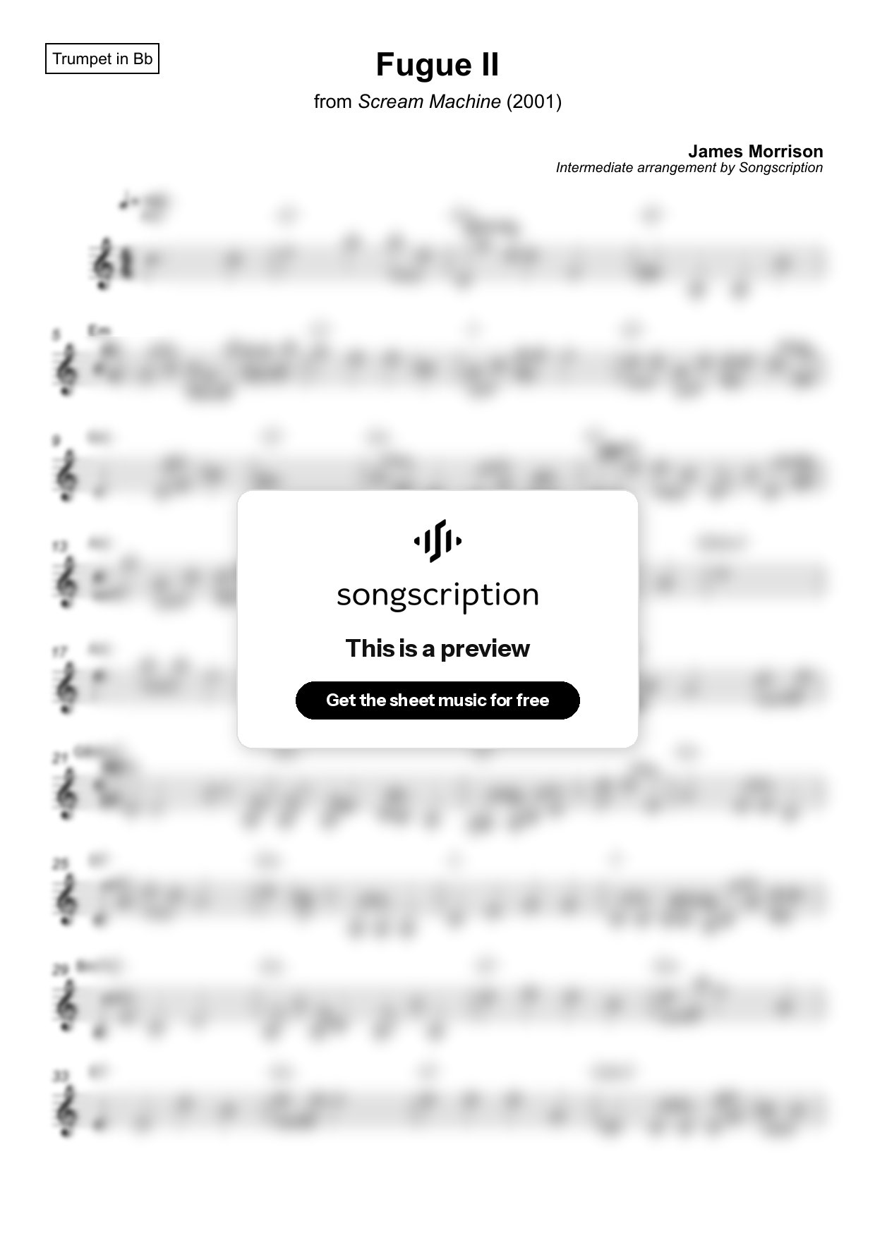 Intermediate Trumpet Sheet Music for "Fugue II" by James Morrison