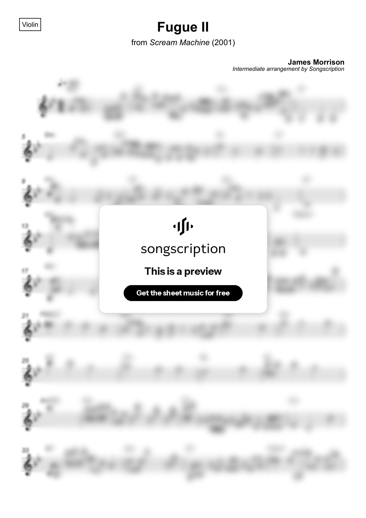 Intermediate Violin Sheet Music for "Fugue II" by James Morrison