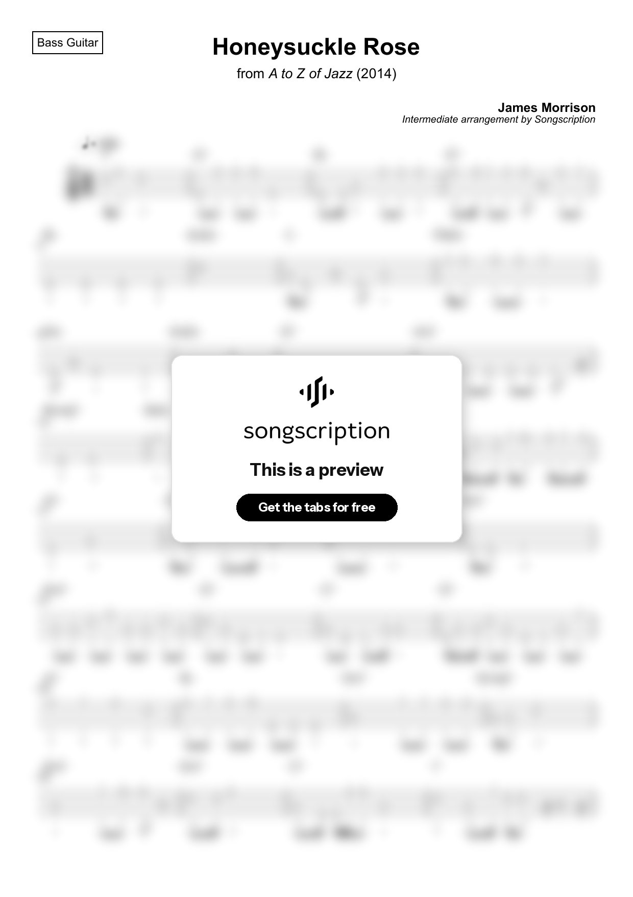 Intermediate Bass Guitar Tabs for "Honeysuckle Rose" by James Morrison