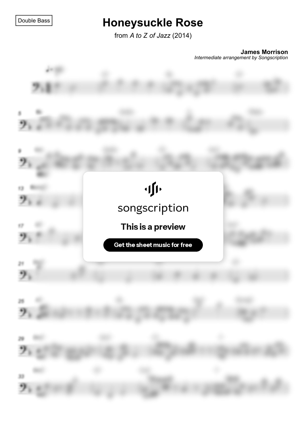 Intermediate Double Bass Sheet Music for "Honeysuckle Rose" by James Morrison