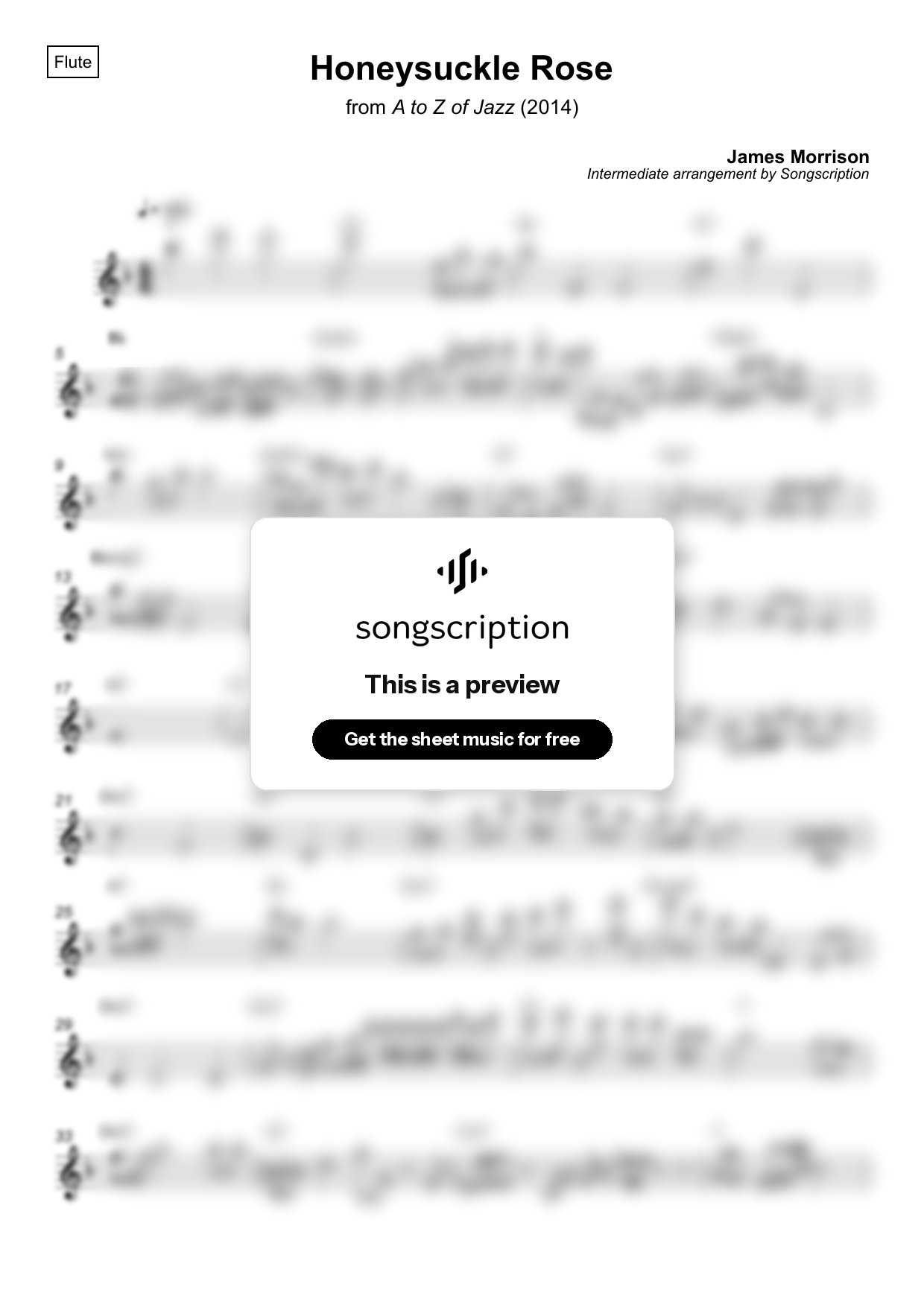 Intermediate Flute Sheet Music for "Honeysuckle Rose" by James Morrison