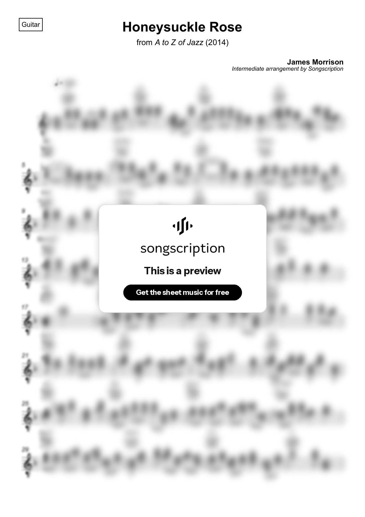 Intermediate Acoustic Guitar Sheet Music for "Honeysuckle Rose" by James Morrison