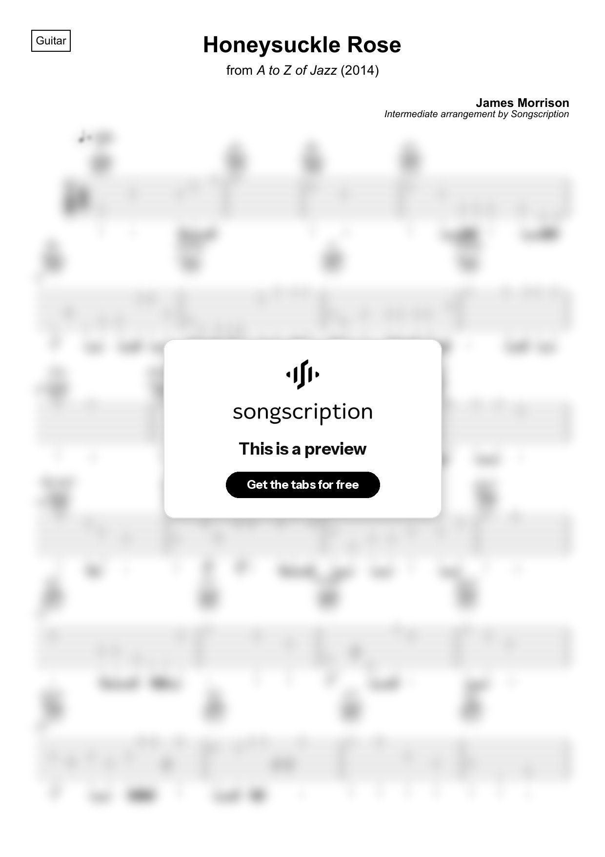 Intermediate Acoustic Guitar Tabs for "Honeysuckle Rose" by James Morrison