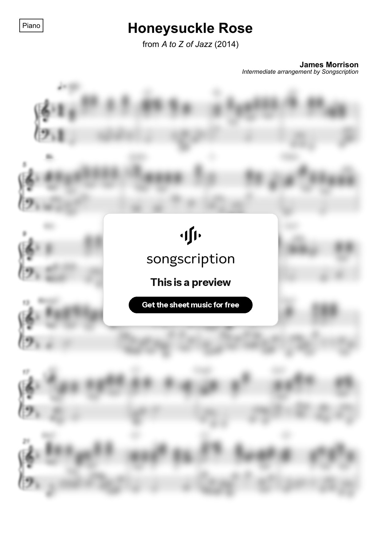 Intermediate Piano Sheet Music for "Honeysuckle Rose" by James Morrison