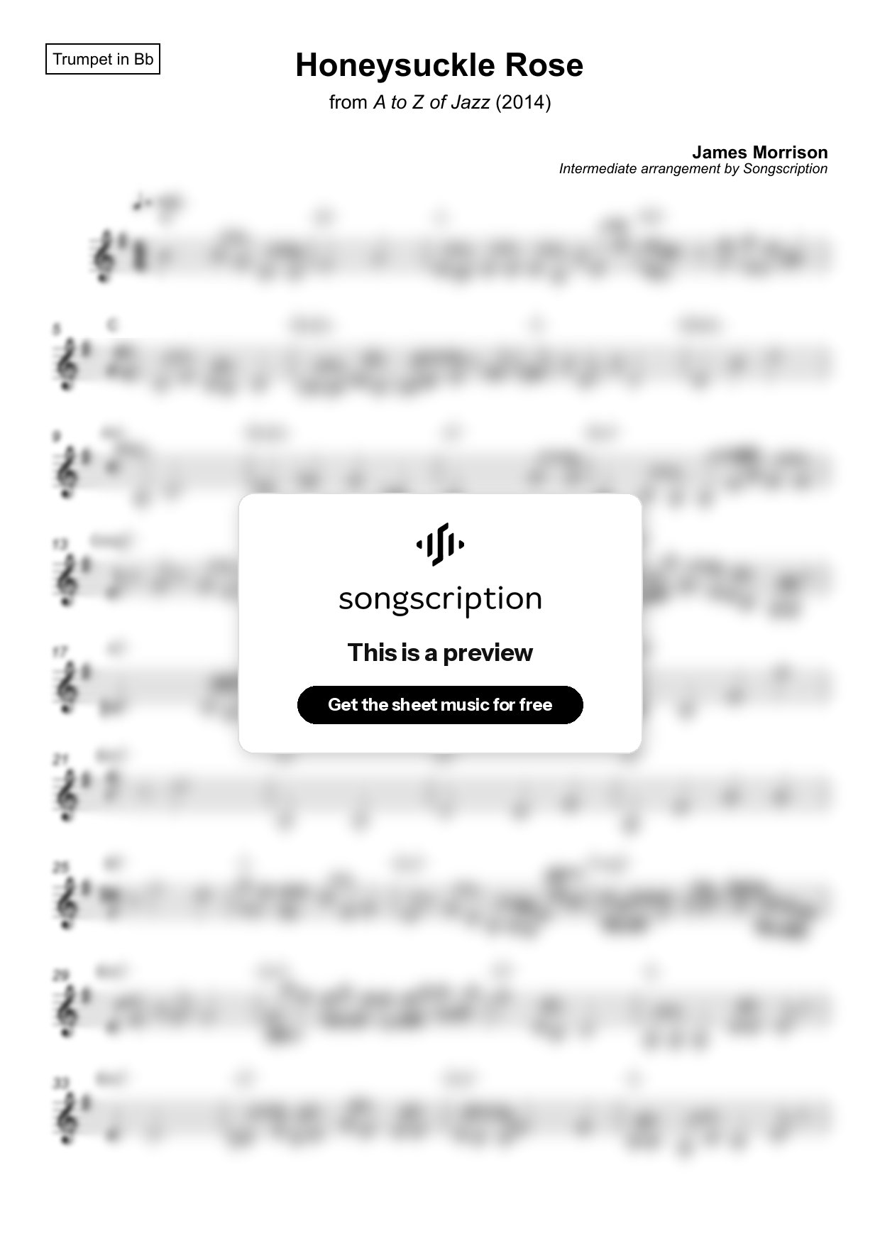 Intermediate Trumpet Sheet Music for "Honeysuckle Rose" by James Morrison