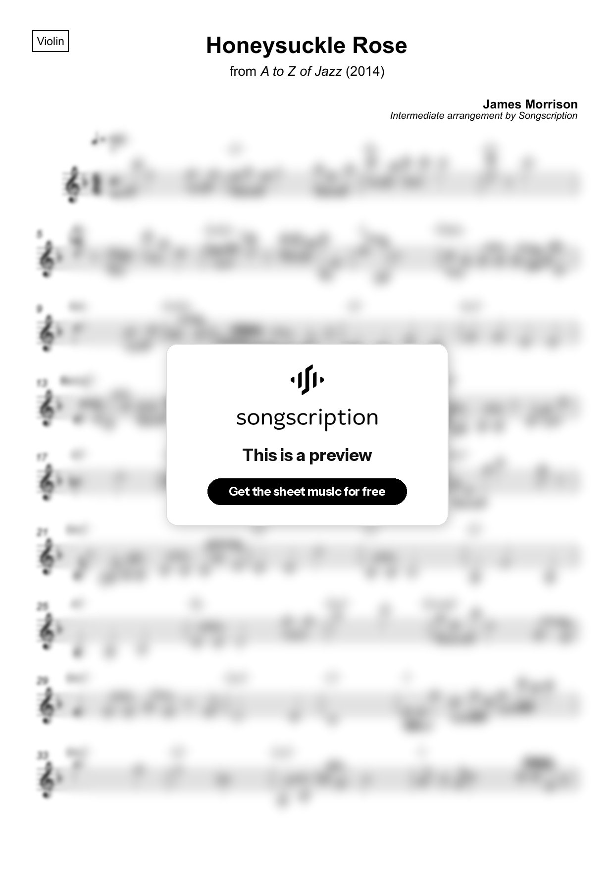 Intermediate Violin Sheet Music for "Honeysuckle Rose" by James Morrison