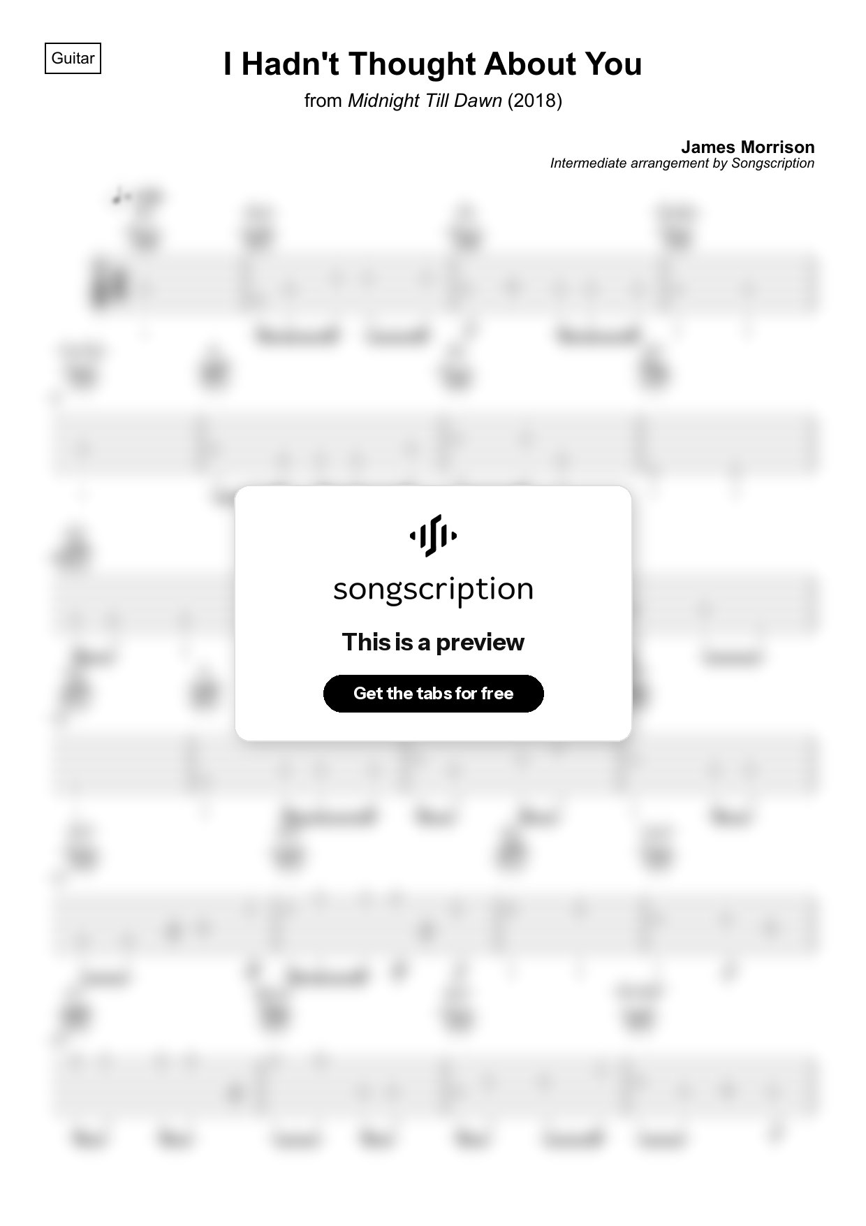 Intermediate Acoustic Guitar Tabs for "I Hadn't Thought About You" by James Morrison