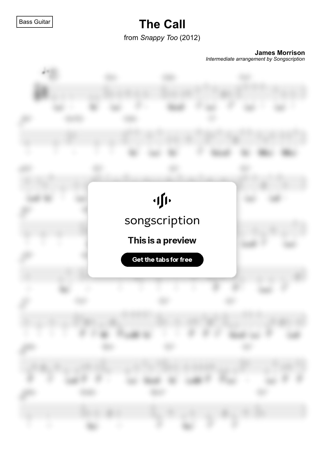 Intermediate Bass Guitar Tabs for "The Call" by James Morrison