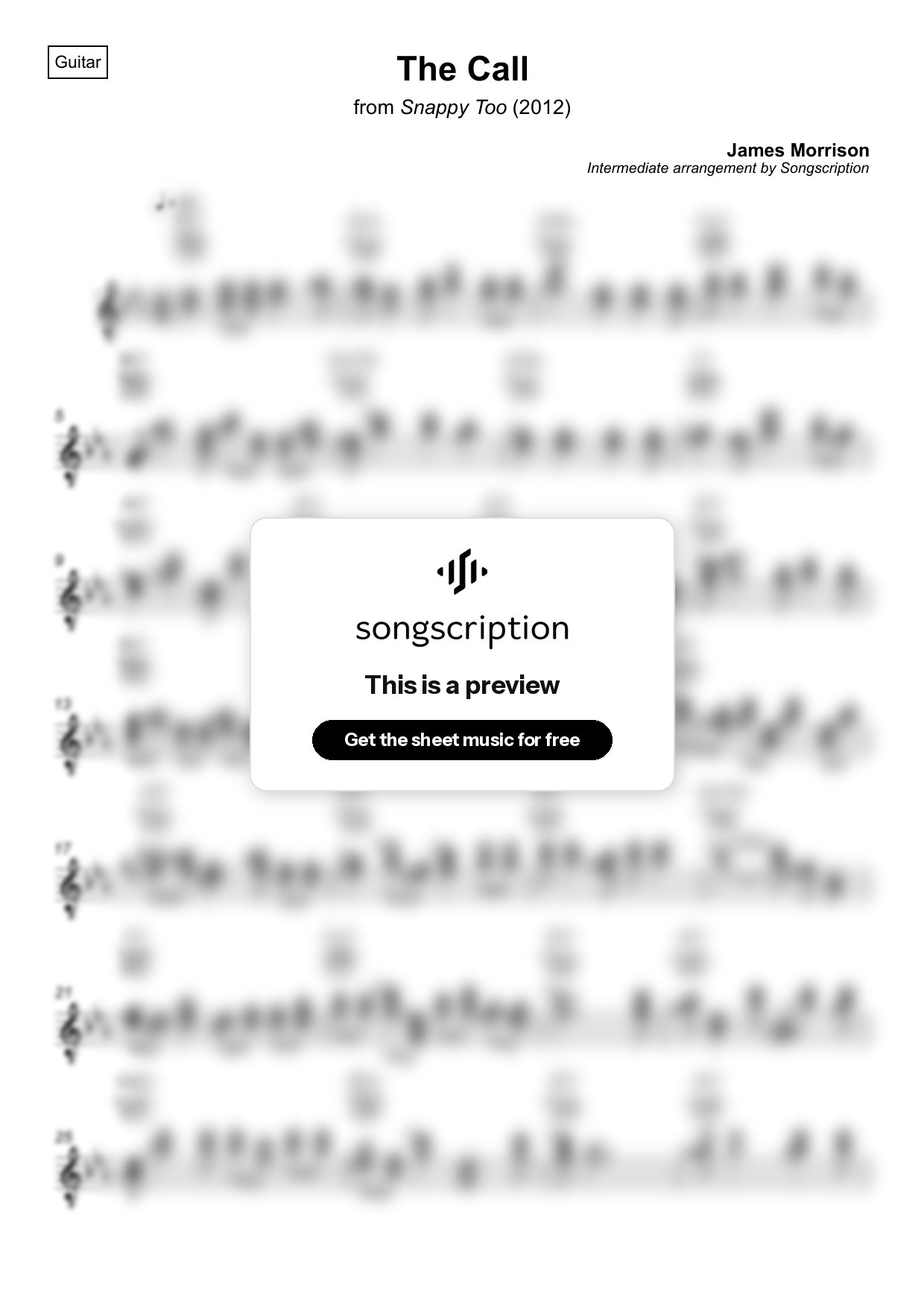 Intermediate Acoustic Guitar Sheet Music for "The Call" by James Morrison