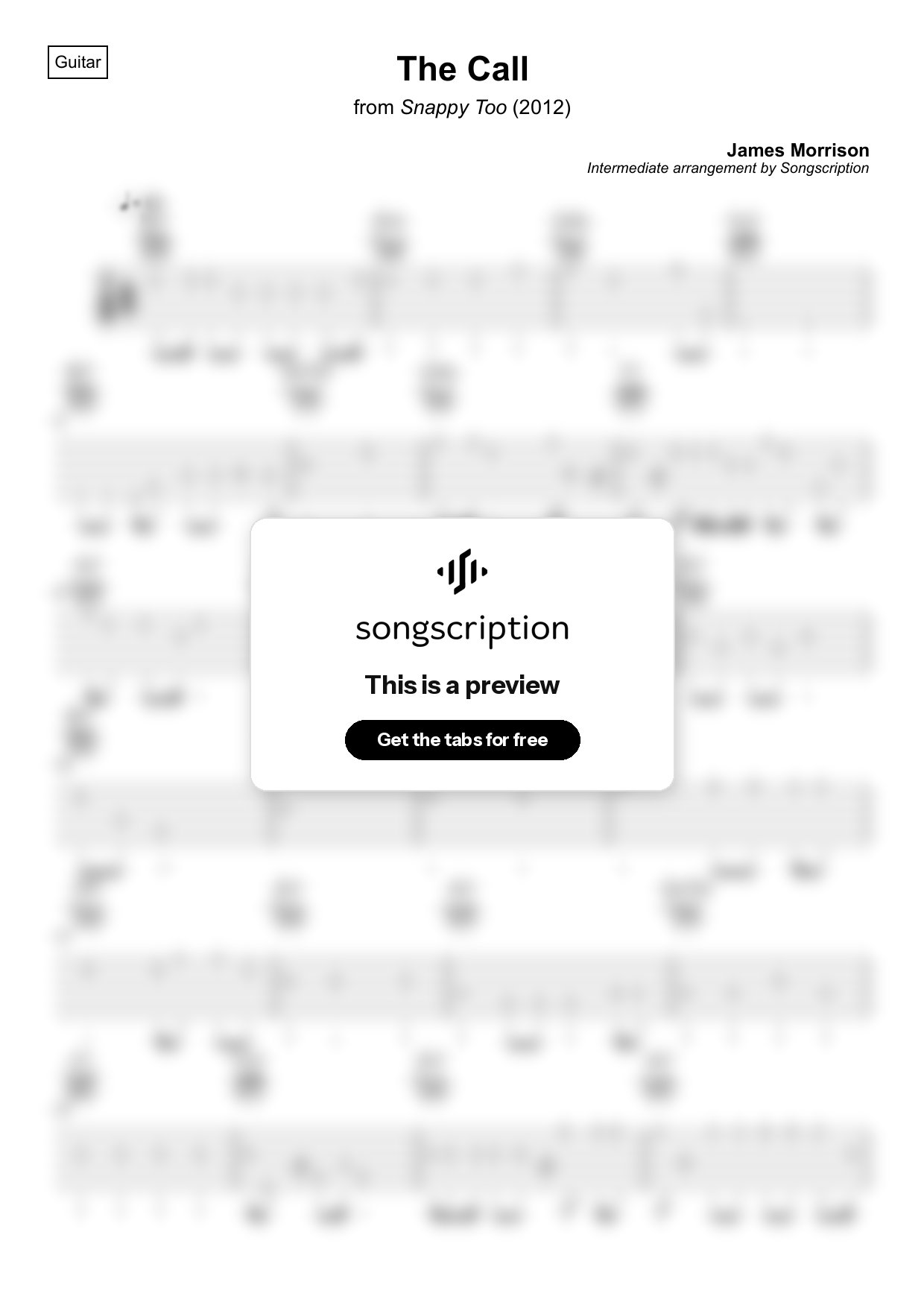 Intermediate Acoustic Guitar Tabs for "The Call" by James Morrison
