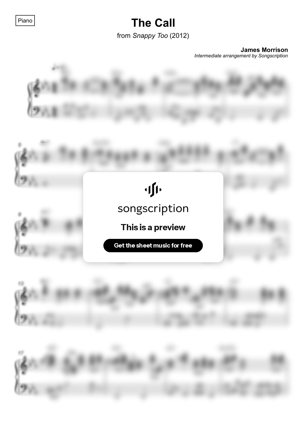Intermediate Piano Sheet Music for "The Call" by James Morrison