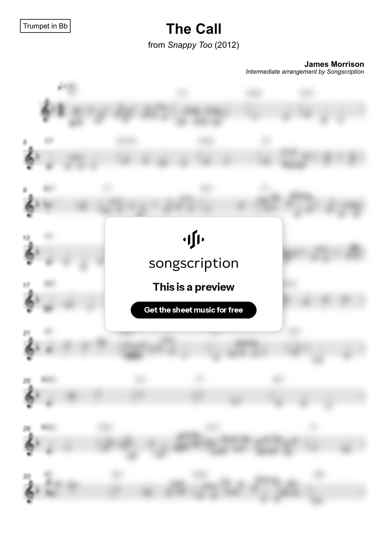 Intermediate Trumpet Sheet Music for "The Call" by James Morrison