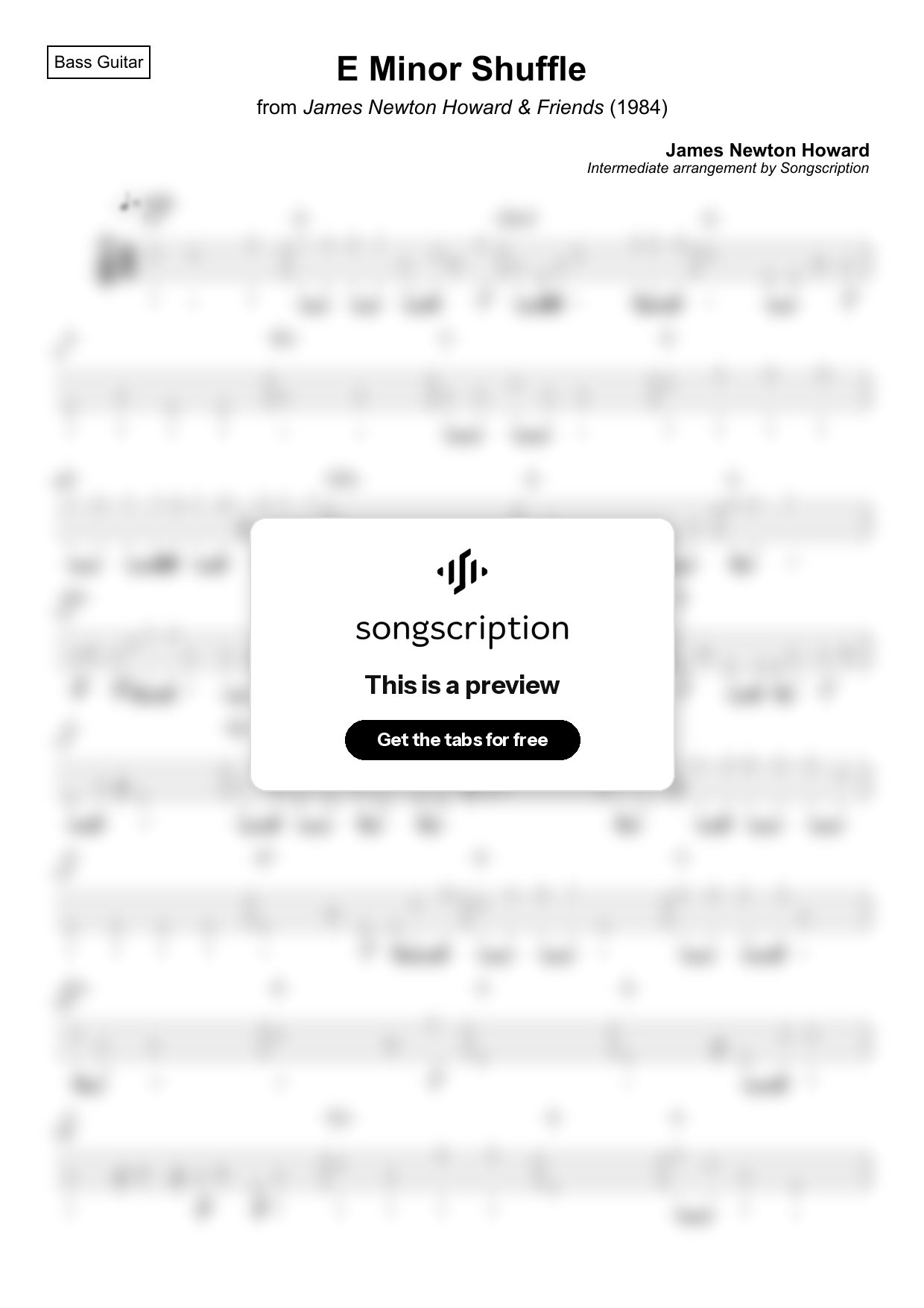 Intermediate Bass Guitar Tabs for "E Minor Shuffle" by James Newton Howard