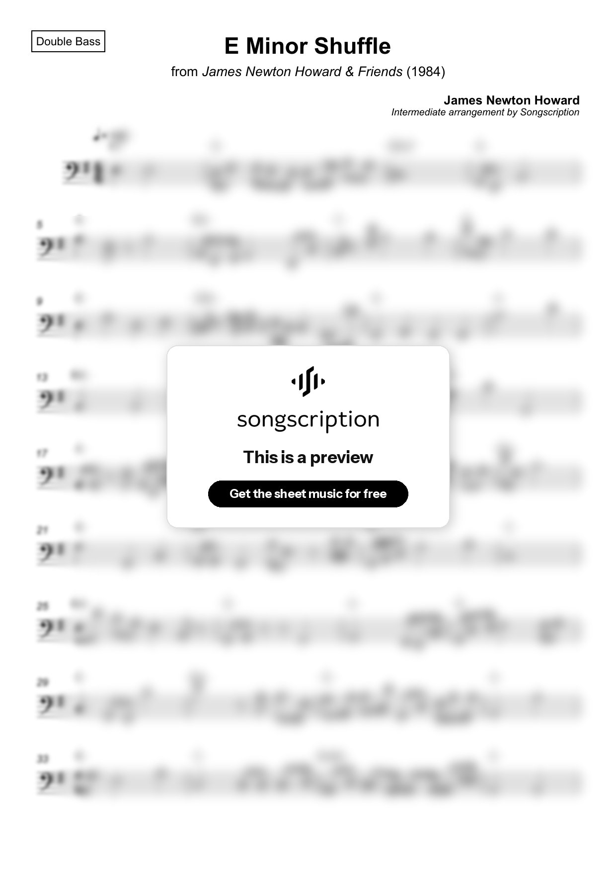 Intermediate Double Bass Sheet Music for "E Minor Shuffle" by James Newton Howard