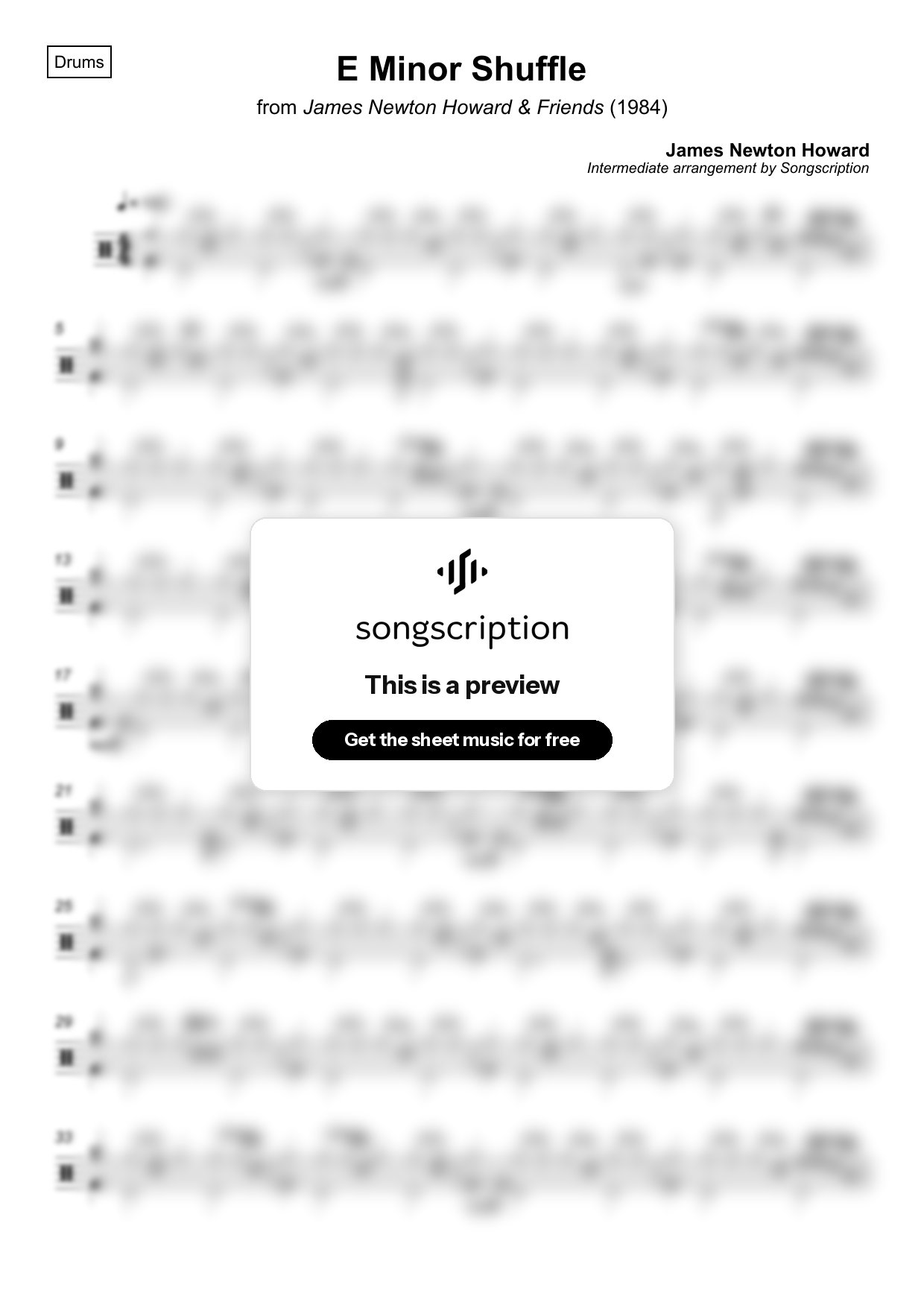 Intermediate Drums Sheet Music for "E Minor Shuffle" by James Newton Howard