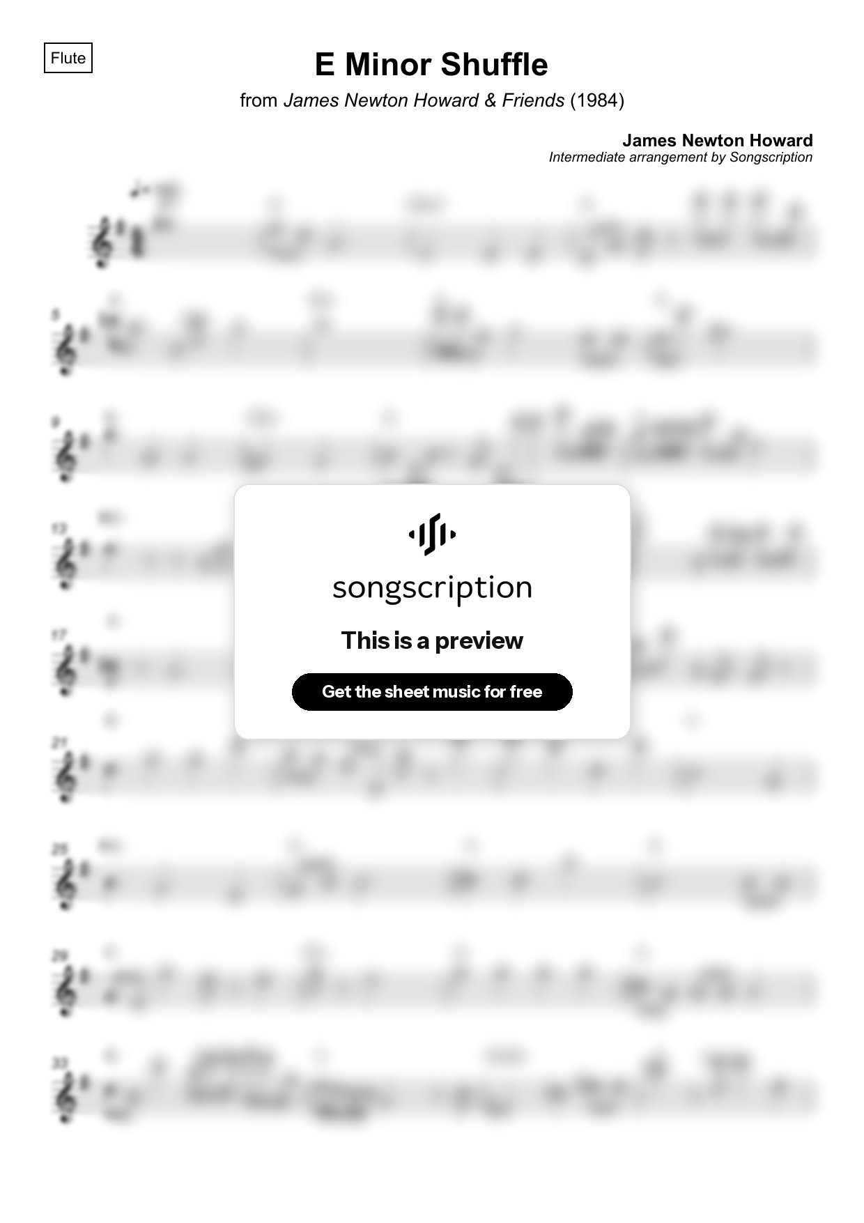 Intermediate Flute Sheet Music for "E Minor Shuffle" by James Newton Howard