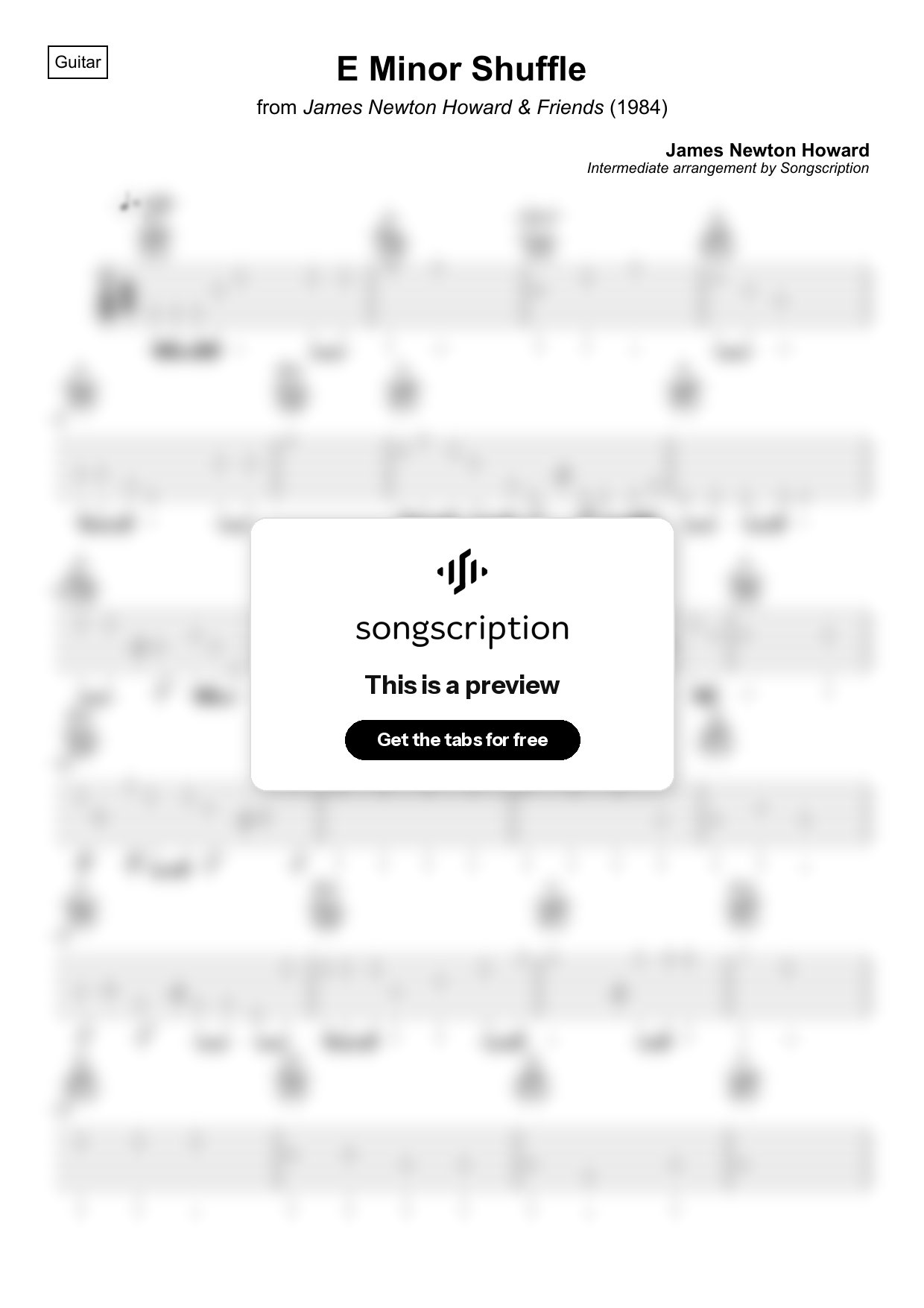 Intermediate Acoustic Guitar Tabs for "E Minor Shuffle" by James Newton Howard