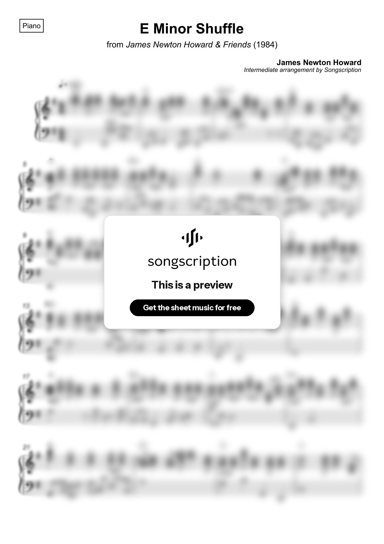 Intermediate Piano Sheet Music for "E Minor Shuffle" by James Newton Howard