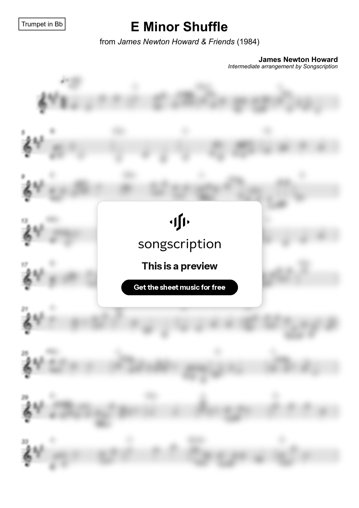 Intermediate Trumpet Sheet Music for "E Minor Shuffle" by James Newton Howard
