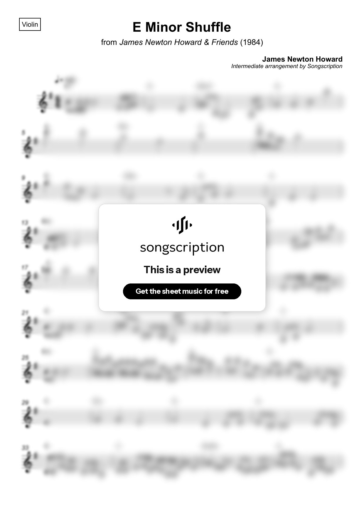 Intermediate Violin Sheet Music for "E Minor Shuffle" by James Newton Howard