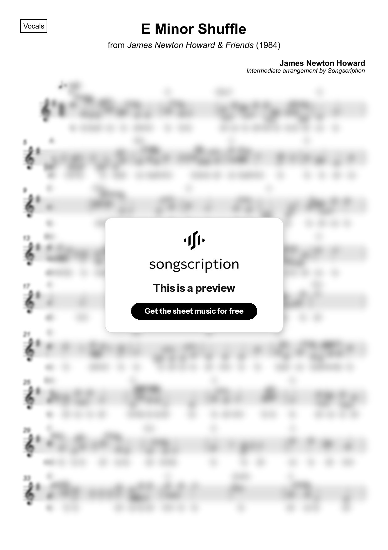 Intermediate Vocals Sheet Music for "E Minor Shuffle" by James Newton Howard