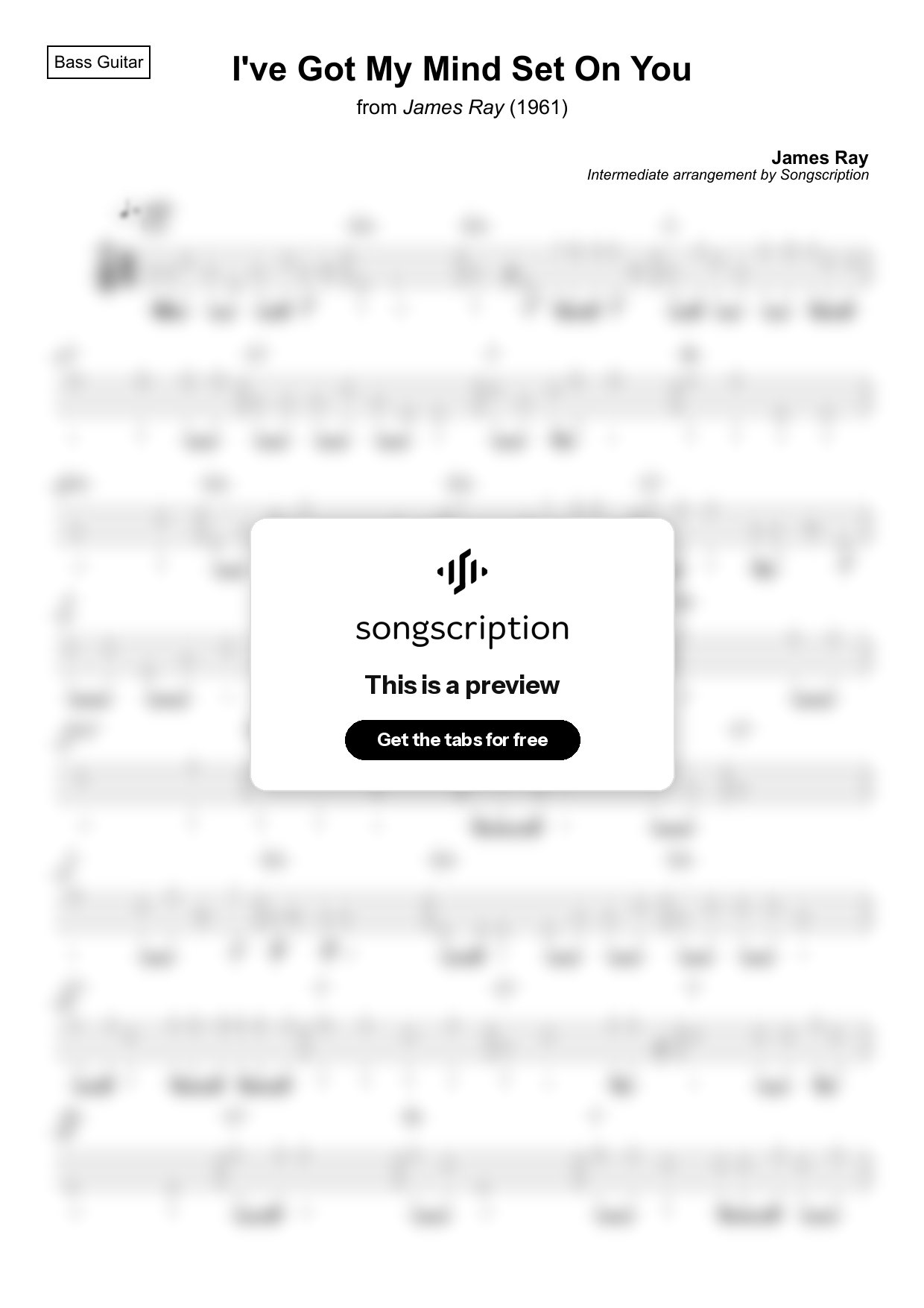 Intermediate Bass Guitar Tabs for "I've Got My Mind Set On You" by James Ray