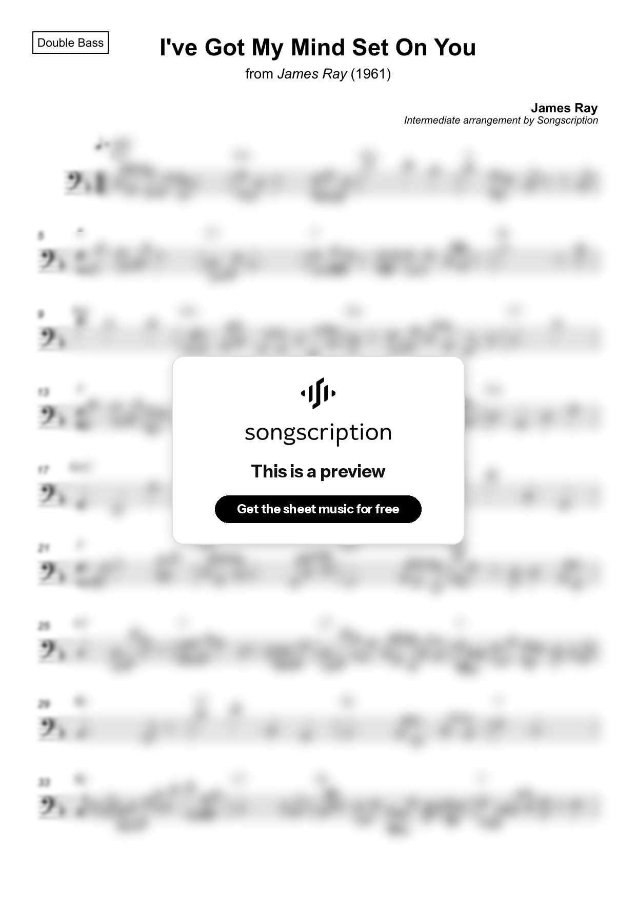 Intermediate Double Bass Sheet Music for "I've Got My Mind Set On You" by James Ray