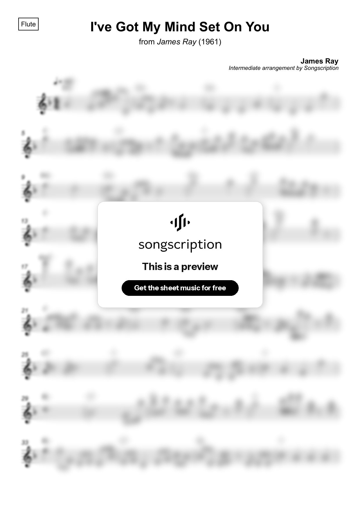 Intermediate Flute Sheet Music for "I've Got My Mind Set On You" by James Ray