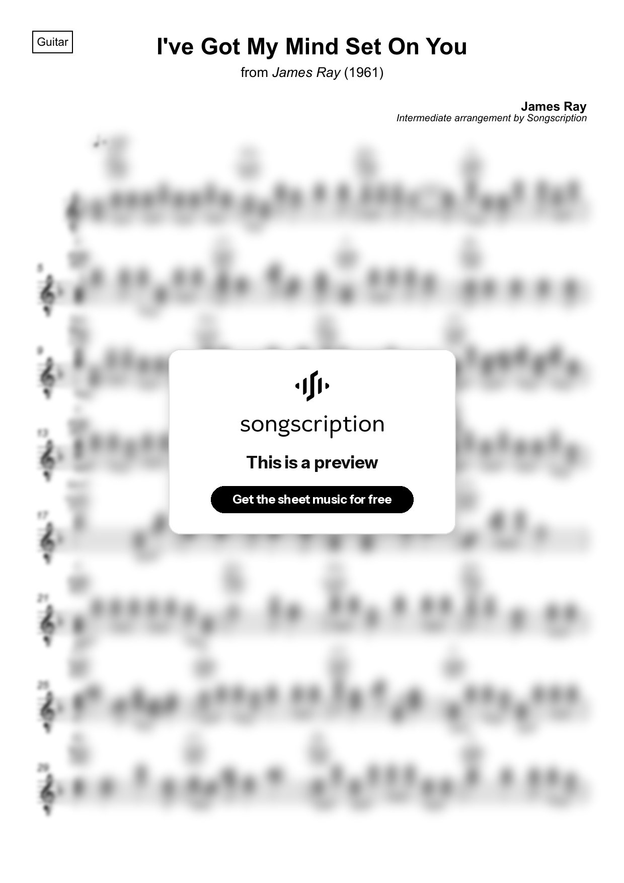 Intermediate Acoustic Guitar Sheet Music for "I've Got My Mind Set On You" by James Ray