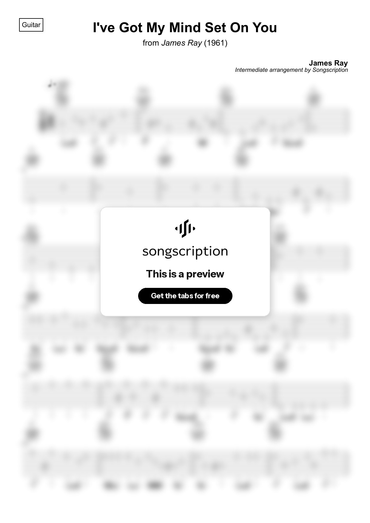 Intermediate Acoustic Guitar Tabs for "I've Got My Mind Set On You" by James Ray