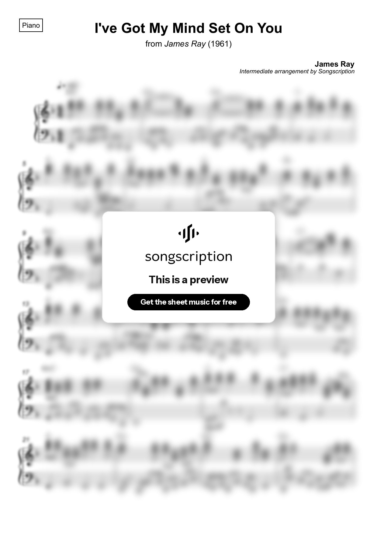 Intermediate Piano Sheet Music for "I've Got My Mind Set On You" by James Ray